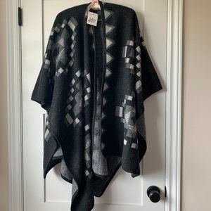 NWT Grey and Black Print Cape / Shawl